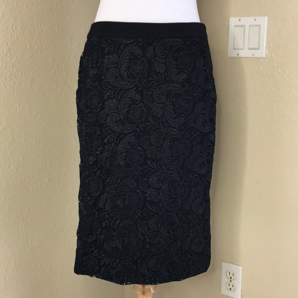 PANIZ Black Crocheted Pencil Shirt 4 - Picture 1 of 8